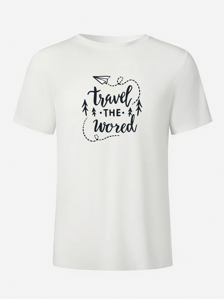 

Travel Casual Bamboo Fiber Short Sleeve Men‘s T-Shirt, White, T-shirts