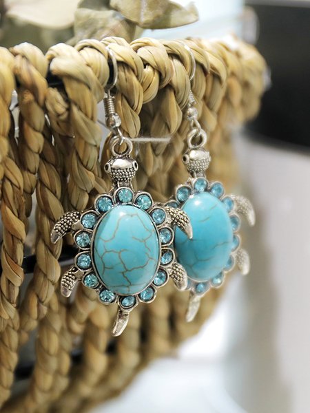 

Beach Resort Style Big Gem Turquoise Turtle Earrings Dresses Jewelry, As picture, Earrings