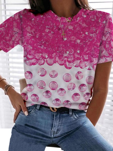 

Cotton Blends Loosen Casual Short Sleeve T-Shirt, Flower, T-Shirts