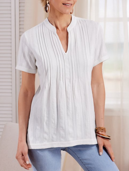 

Solid Casual Short Sleeve Tops, White, Tunics