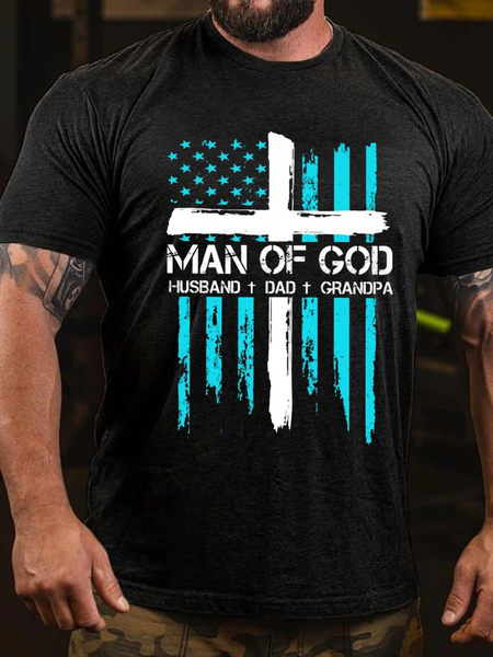 Men's Man Of God Husband Dad Grandpa Crew Neck T-Shirt, Black, T-shirts
