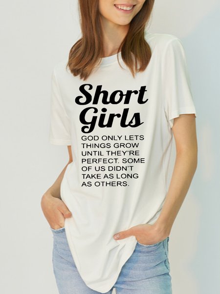 

Women's Funny Short Girl Letter Bamboo Fiber Casual Short Sleeve T-Shirt, White, T-shirts