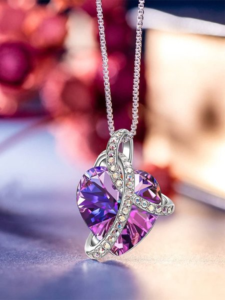 

Super Sparkling Gemstone Multicolor Heart Pendant Necklace, Purple, Necklaces