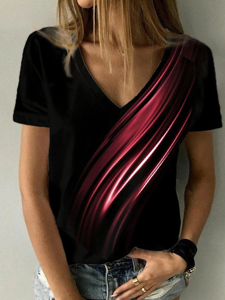 

JFN V Neck Gradient Casual T-Shirt/Tee, Black, T-Shirts