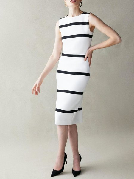 

Simple Striped Sleeveless Knitting Dress, Stripe, Midi Dresses