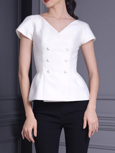 

Solid Simple Short Sleeve Regular Fit Top, White, Tops