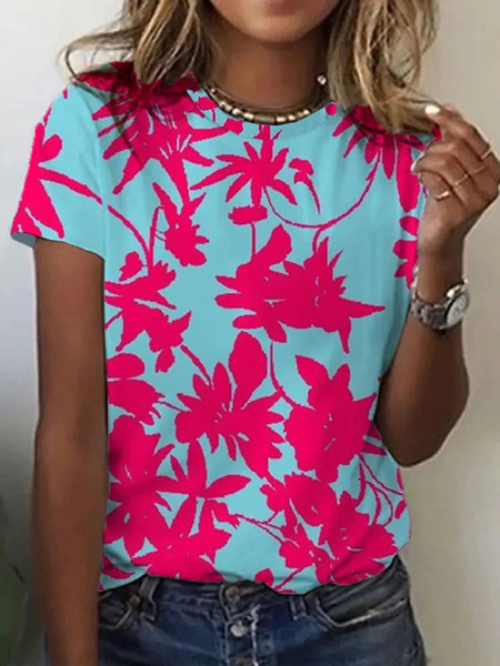 

Leaves Crew Neck Casual Short Sleeve T-Shirt, As picture, T-Shirts