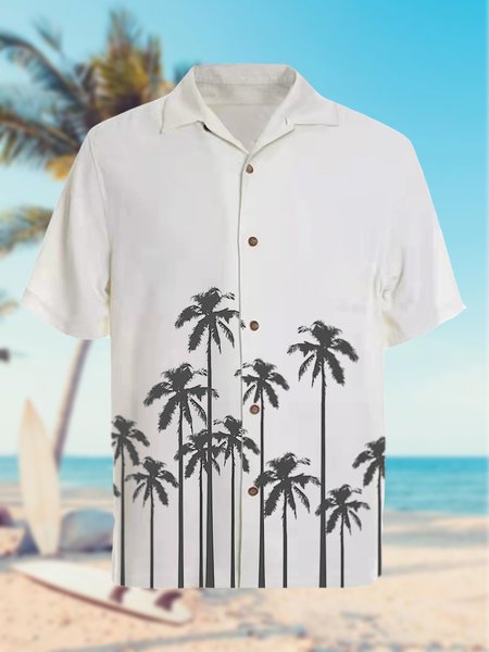 Short Sleeve Cotton Vacation Short Sleeve Shirt, White, Blouses&Shirts