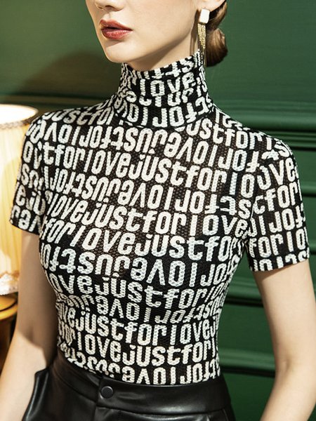 

Daily Letter Skinny Short Sleeve T-Shirt, Black-white, Tees