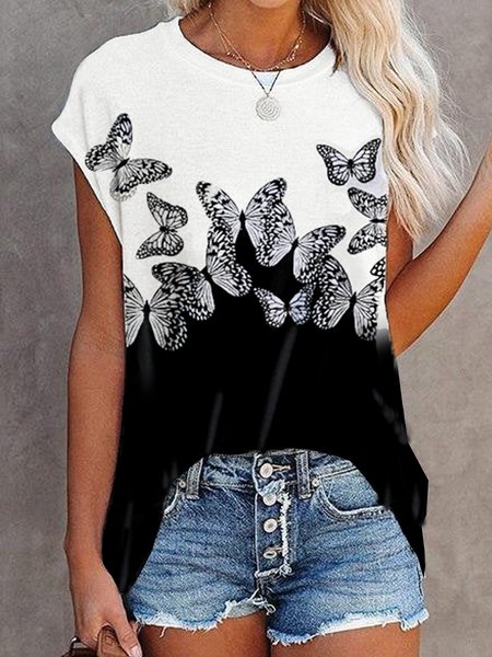 

Casual Loosen Cotton Blends Short Sleeve T-Shirt, Black, T-Shirts