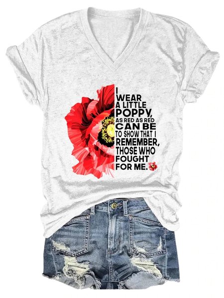 

Women's Memorial Veteran Day V-Neck Casual Tee, White, T-shirts