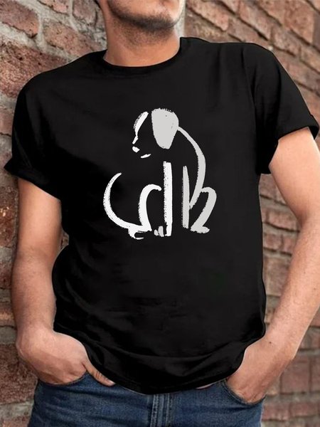 

Men's Funny Dog Print Casual Short Sleeve T-Shirt, Black, T-shirts