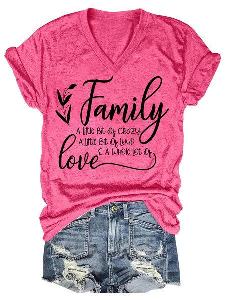 

Funny Family Is Crazy Cotton Blends Regular Fit V Neck Short Sleeve T-Shirt, Pink, T-shirts