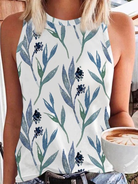 

Printed Cotton Blends Loosen Knit, White, Tank Top