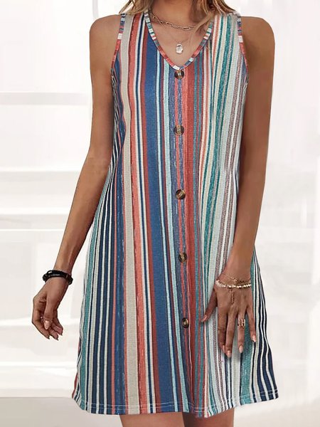

Striped Cotton Blends Sleeveless Knitting Dresses, Multicolor, Mini Dresses