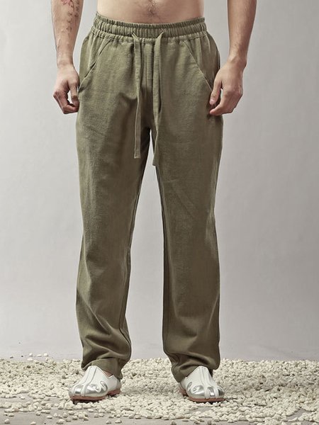 

Men's Vintage Cotton Linen Casual Trousers, Green, Pants