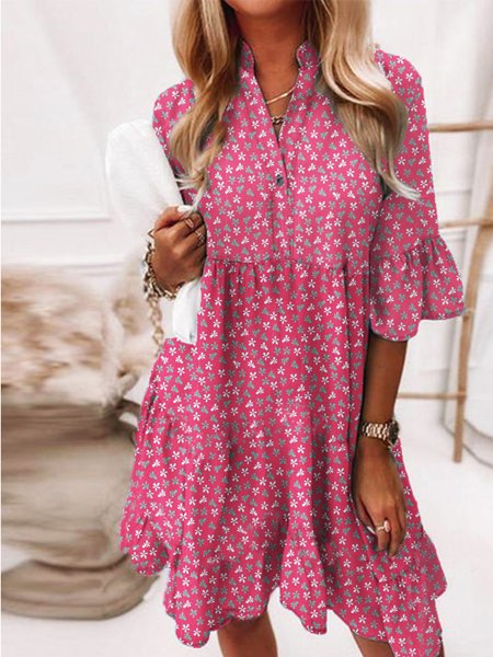 

Vacation Short Sleeve Woven Dress, Rose red, Dresses