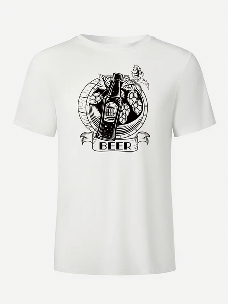 

Beer Casual Crew Neck Short Sleeve Men‘s T-Shirt, White, T-shirts