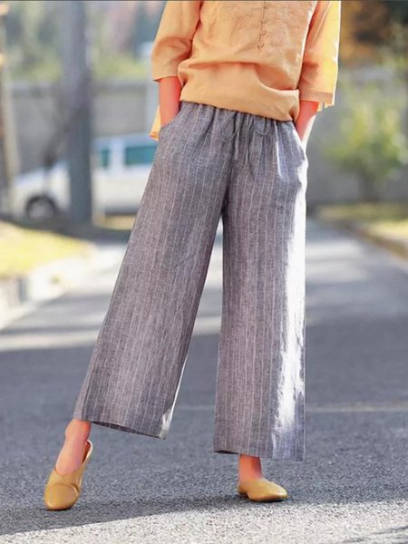 

Casual Striped Pants, Gray, Pants