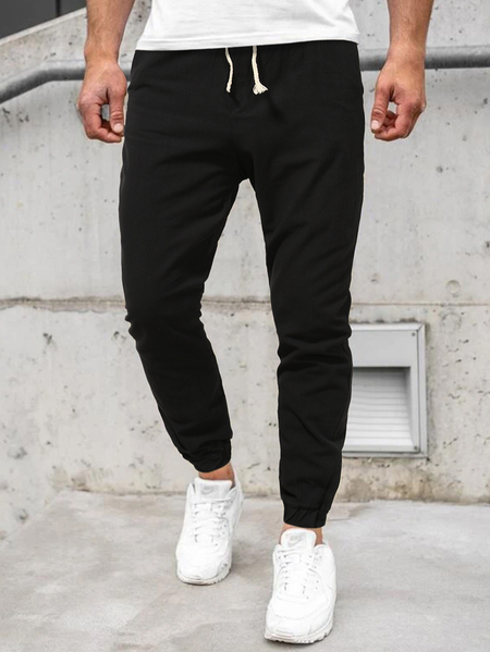 Cotton And Linen Casual Pants, Black, Pants