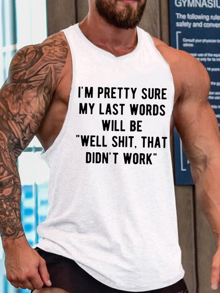 

Men's My Last Words Funny Print Knit, White, Tank Tops