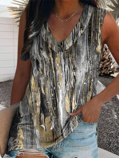 

V Neck Casual Ombre Knit, Gray, Tanks & Camis