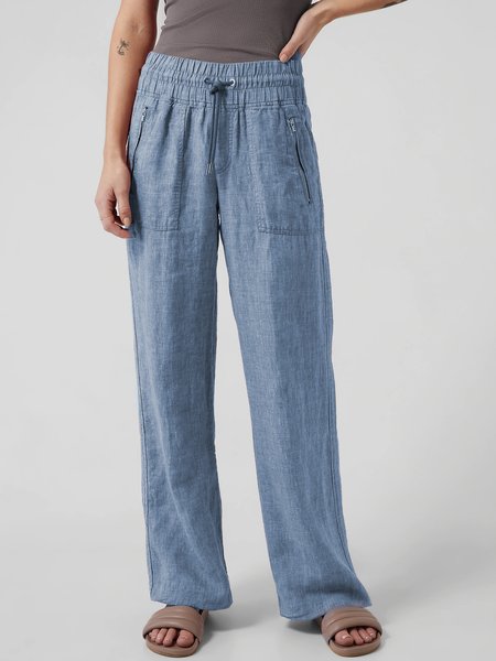 

Plain Casual Loosen Pants, Blue, Pants