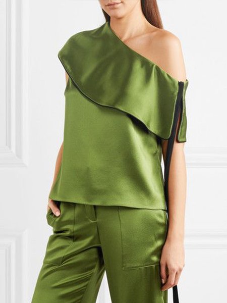 

Satin Elegant Regular Fit Short Sleeve Top, Green, Tops