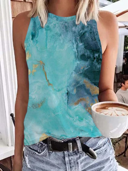 

Plus size Casual Printed, Blue, Tank Top