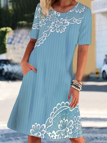 

Casual Striped Cotton Blends Short Sleeve Knit Dress, Flower, Mini Dresses