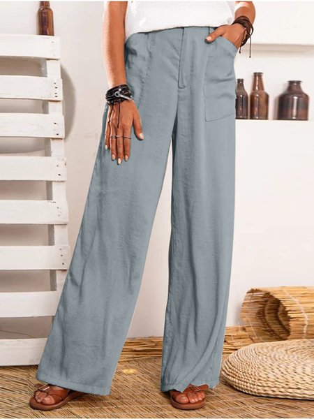 

Plain Cotton Blends Pants, Gray, Pants