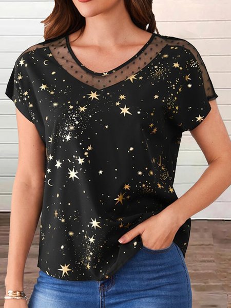 

Star Casual V Neck Short Sleeve T-Shirt, Black, T-Shirts