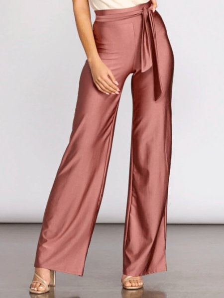 

Summer Lightweight Slightly stretchy High Waist Simple Pants, Nudepink, Wide Leg Pants