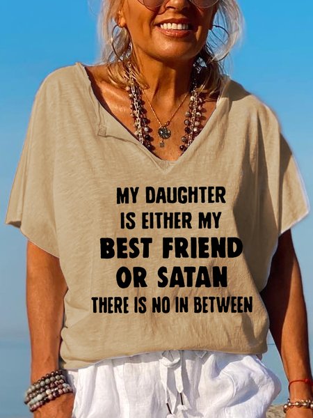 

Funny Mom Gift Shirt My Daughter is Either My Best Friend Shirt Women Funny Graphic T-Shirt Gift for Mother's Day, Khaki, T-shirts