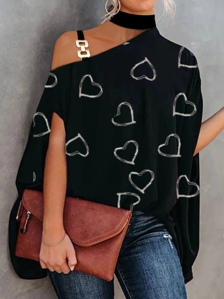 

Party Loosen One Shoulder Short Sleeve Tops, Black, Shirts & Blouses