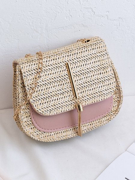 

Braided Resort Style Magnetic Buckle Metal Chain Shoulder Bag Crossbody Bag, Pink, Bags