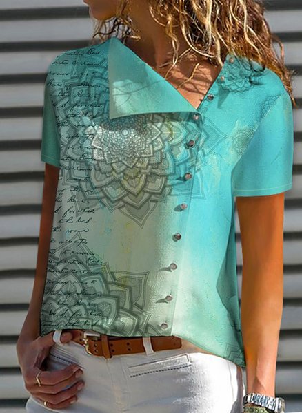 

Printed Casual Short Sleeve Tops, Green, Tops