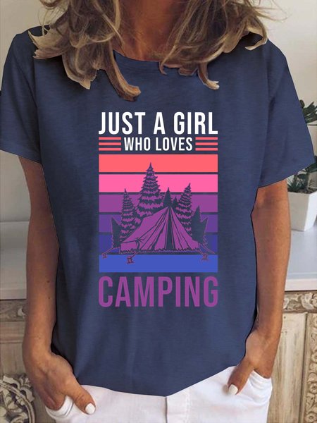 

Just A Girl Who Loves Camping Crew Neck T-shirt, Deep blue, T-shirts