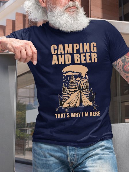 

Camping And Beer That's Why I'm Here Funny Crew Neck T-shirt, Purplish blue, T-shirts