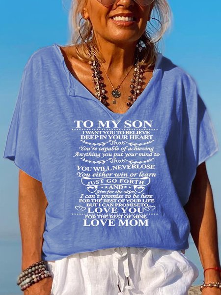 

To My Son Love Mom Women's Short Sleeve T-Shirt, Blue, T-shirts