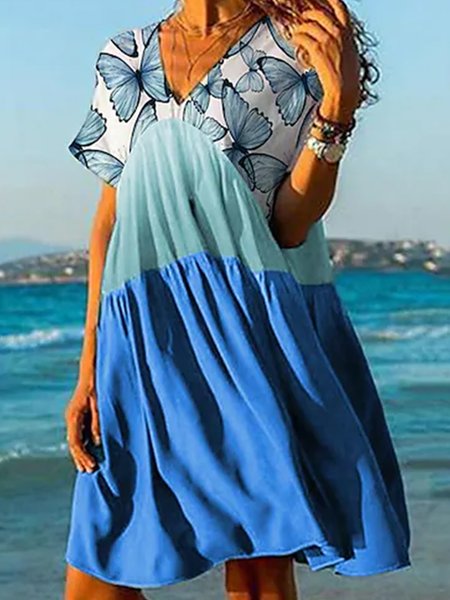 

Loosen Spaghetti Floral Short Sleeve Knit Dress, Multicolor, Mini Dresses