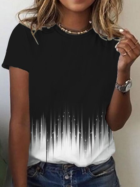 

Casual Loosen Ombre Short Sleeve T-Shirt, Black-white, T-Shirts
