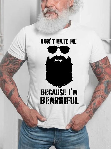 

Mens Funny Don't Hate Me Printed Cotton Casual Round Neck Short Sleeve T-Shirt, White, T-shirts