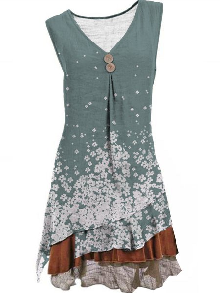 

Floral Short Sleeve Woven Dress, Blue, Mini Dresses