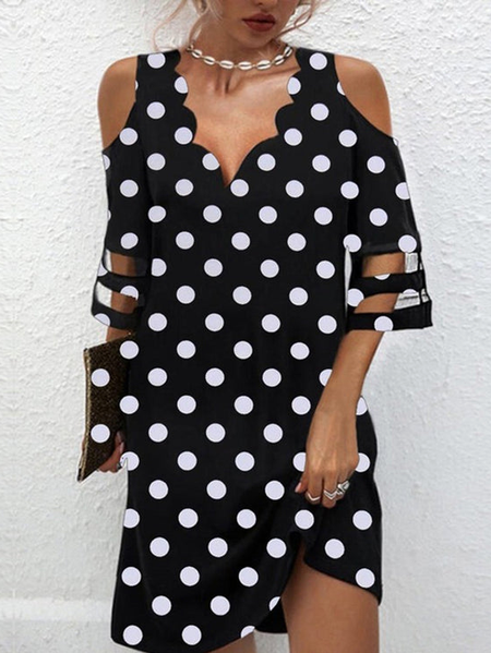 

Polka Dots Short Sleeve Woven Dress, Black, Dresses