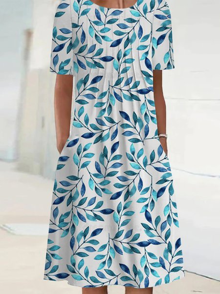 

Casual Printed Short Sleeve Knit Dress, As picture, Midi Dresses