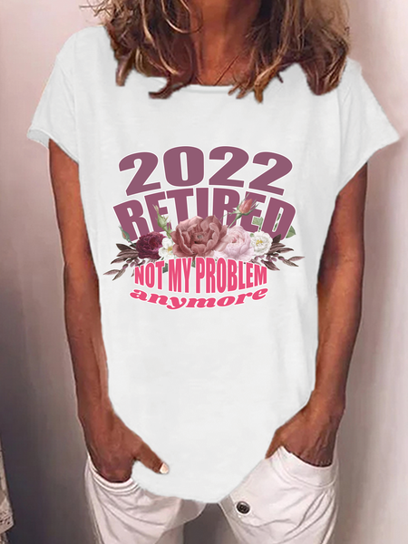 

Retired 2022 Floral Simple Loosen Letter Short Sleeve T-Shirt, White, T-shirts