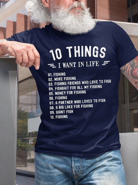 

Men's Fishing 10 Things I Want In Life Casual T-Shirt, Purplish blue, T-shirts