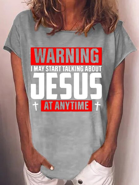 

women's Jesus Letter Casual Short Sleeve T-Shirt, Gray, T-shirts