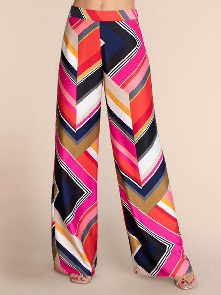 

Daily Mid-weight Elegant Geometric Pants, Rose red, Wide Leg Pants